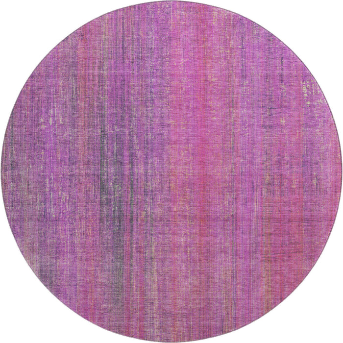 8' Striped Washable Round Rug With UV Protection (648745) - Lilac / Blush