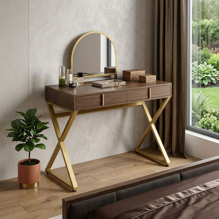 Vanity Table With Mirror - Golden Brown
