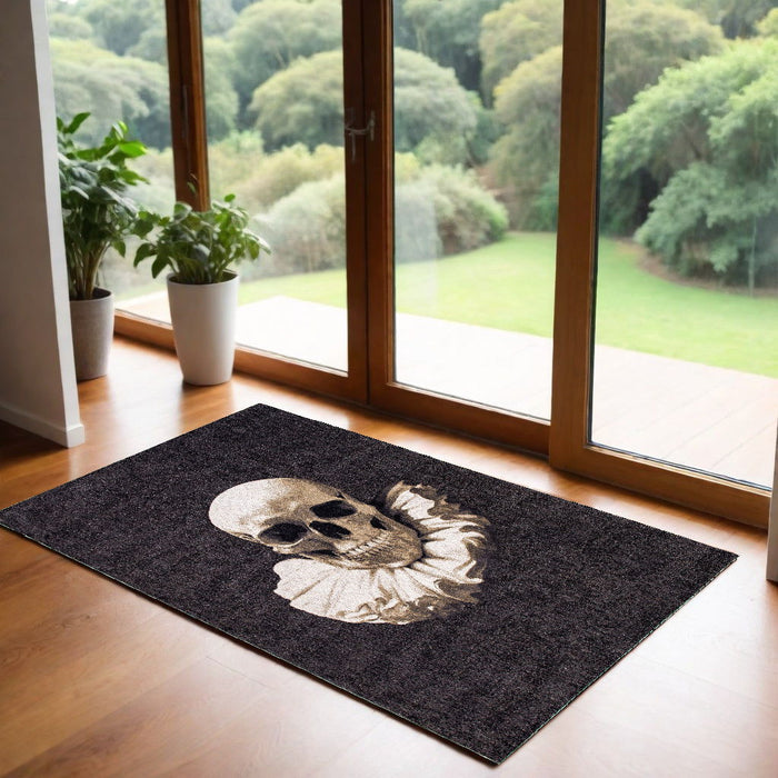 3' x 5' Funky Skull Non Skid Area Rug - Black And White