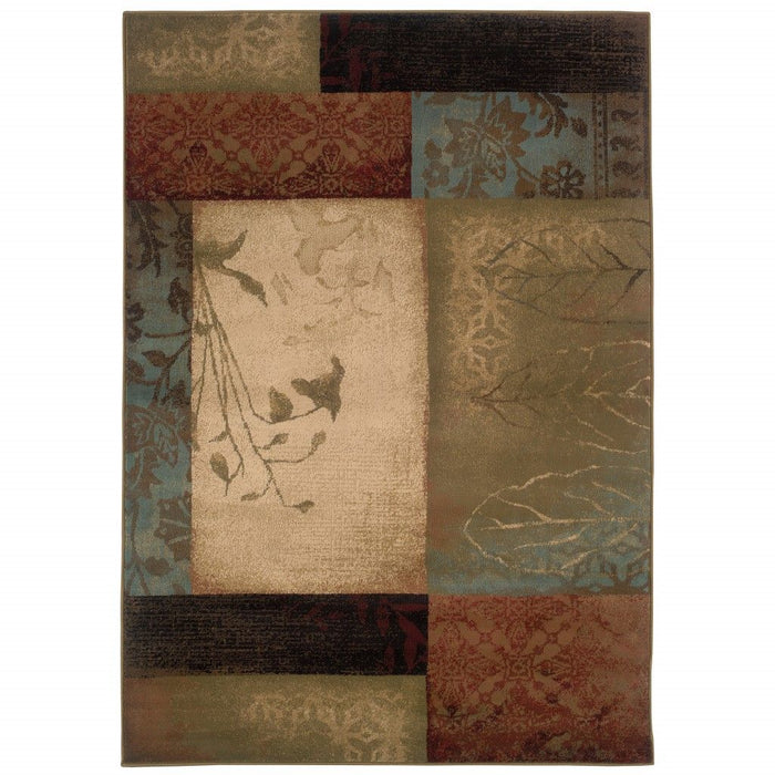 8' x 11' Floral Block Pattern Area Rug - Beige And Brown