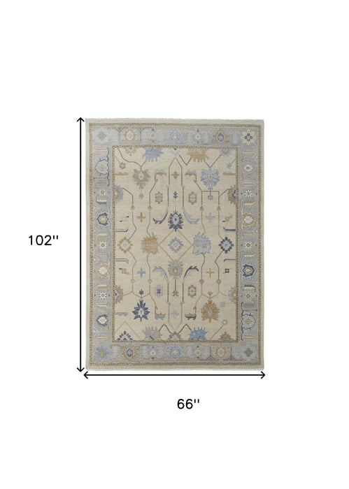 6' X 9' Wool Floral Hand Knotted Area Rug With Fringe - Gray