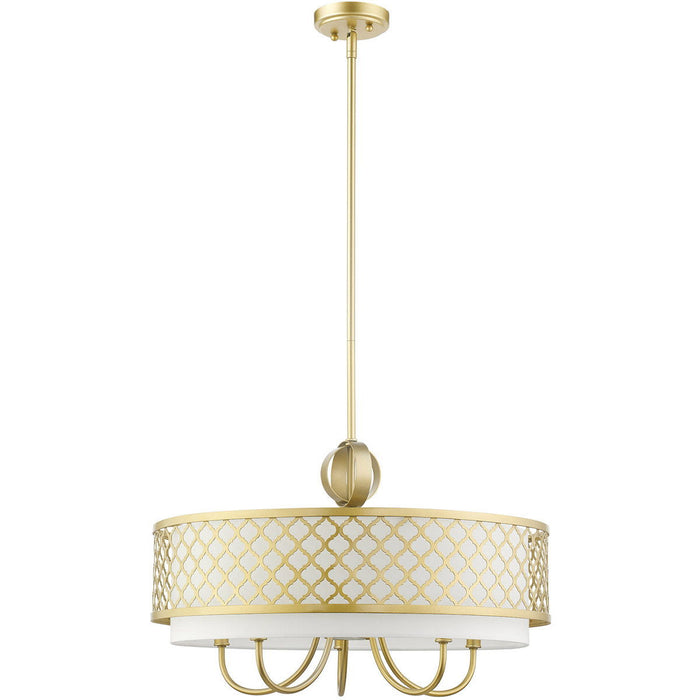 Six Light Dimmable Chandelier With Shades - Gold / Off White