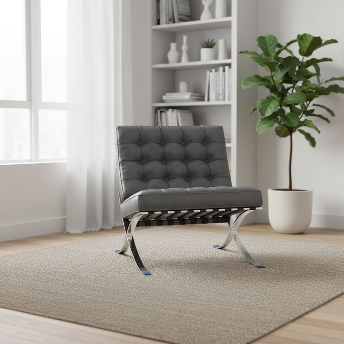 Faux Leather Stainless Steel Folding Lounge Chair - Dark Gray / Silver