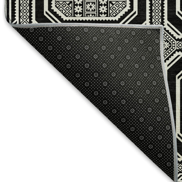 10' X 14' Geometric Washable Area Rug With UV Protection (693774) - Black / Ivory / Gray