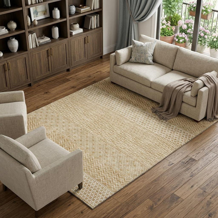 10' X 14' Striped Washable Area Rug With UV Protection (674778) - Gold / Ivory