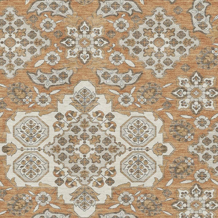 10' X 14' Floral Medallion Washable Area Rug With UV Protection (705887) - Terra Cotta / Beige