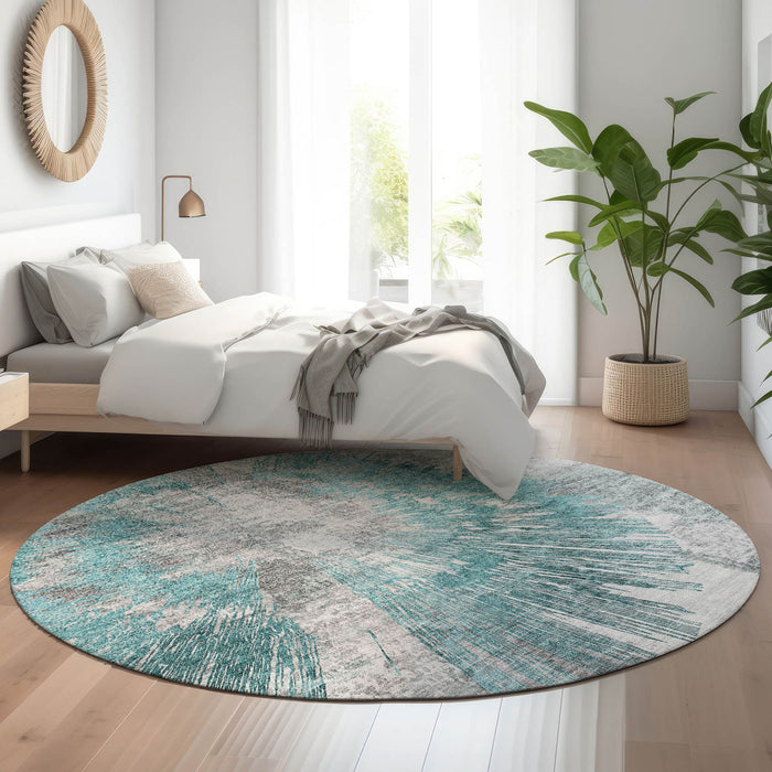 8' Transitional Transitional Abstract Washable Round Rug With UV Protection - Gray