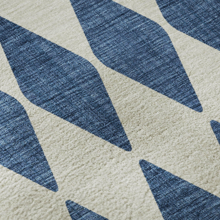 8' X 10' Diamond Washable Area Rug With UV Protection (650072) - Navy Blue / Ivory