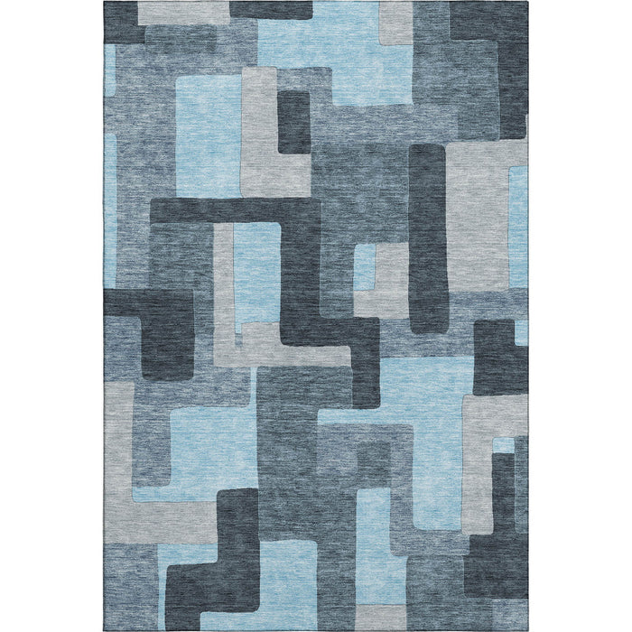 10' X 14' Geometric Washable Area Rug With UV Protection (675744) - Sky Blue / Gray