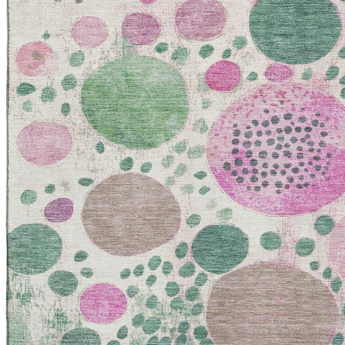 10' X 14' Geometric Washable Area Rug With UV Protection (707263) - Green / Pink / Ivory