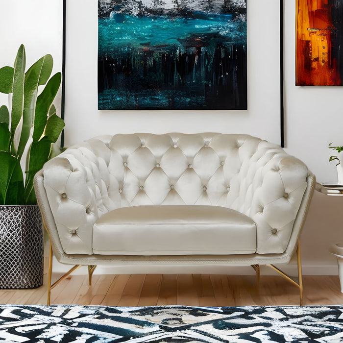Velvet Tufted Arm Chair - Beige And Gold