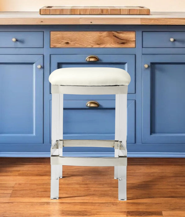Backless Counter Height Bar Chair - White / Clear