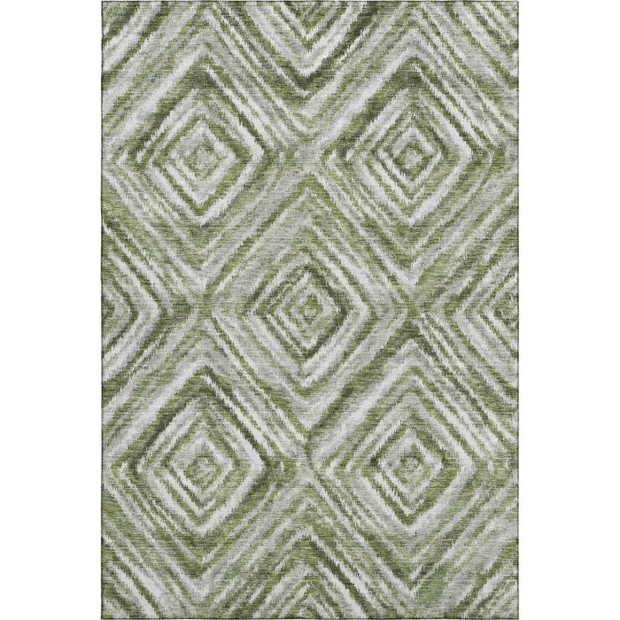 9' X 12' Geometric Washable Area Rug With UV Protection - Artichoke Green