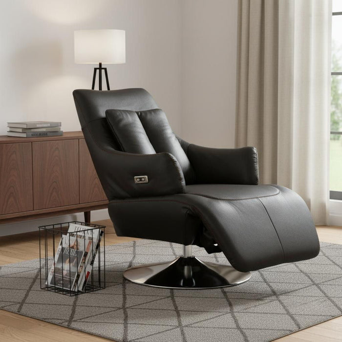 Tufted Genuine Leather Power Swivel Recliner (730567) - Brown
