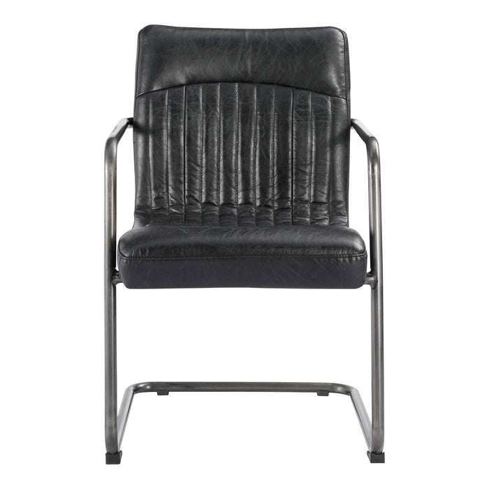 Leather And Iron Dining Arm Chairs (Set of 2) - Black / Silver