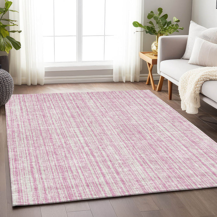 10' X 14' Striped Washable Area Rug With UV Protection - Pink And Ivory