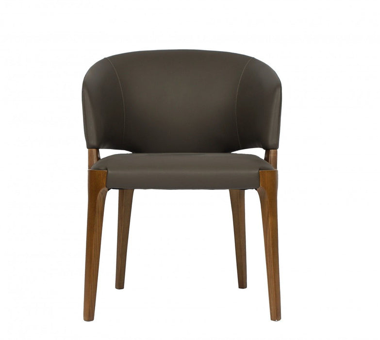 Upholstered Faux Leather Wing Back Dining Arm Chair - Brown / Gray