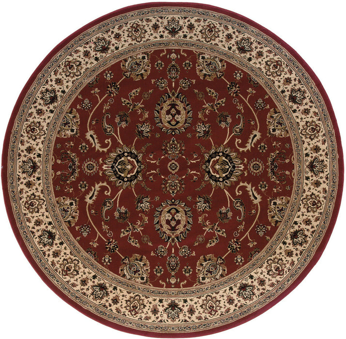 8' Traditional Oriental Polypropylene Round Rug - Red And Ivory