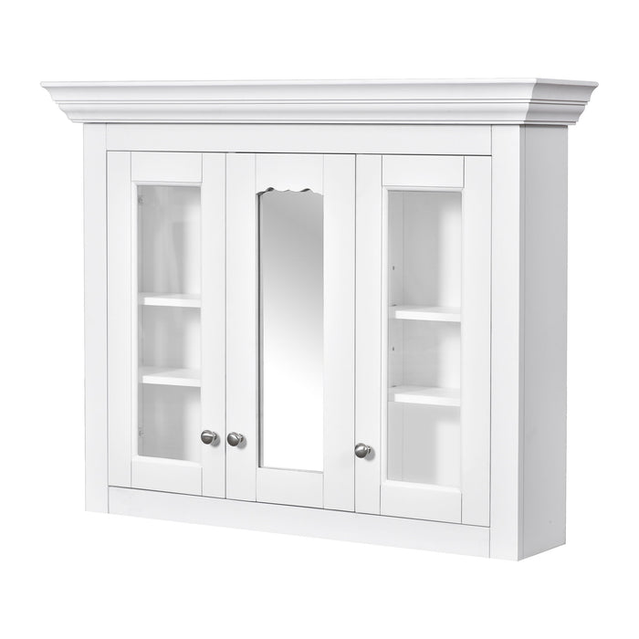 Wall-mounted Giga white bathroom medicine cabinet with mirror and five adjustable closed shelves, ideal for bathroom storage.