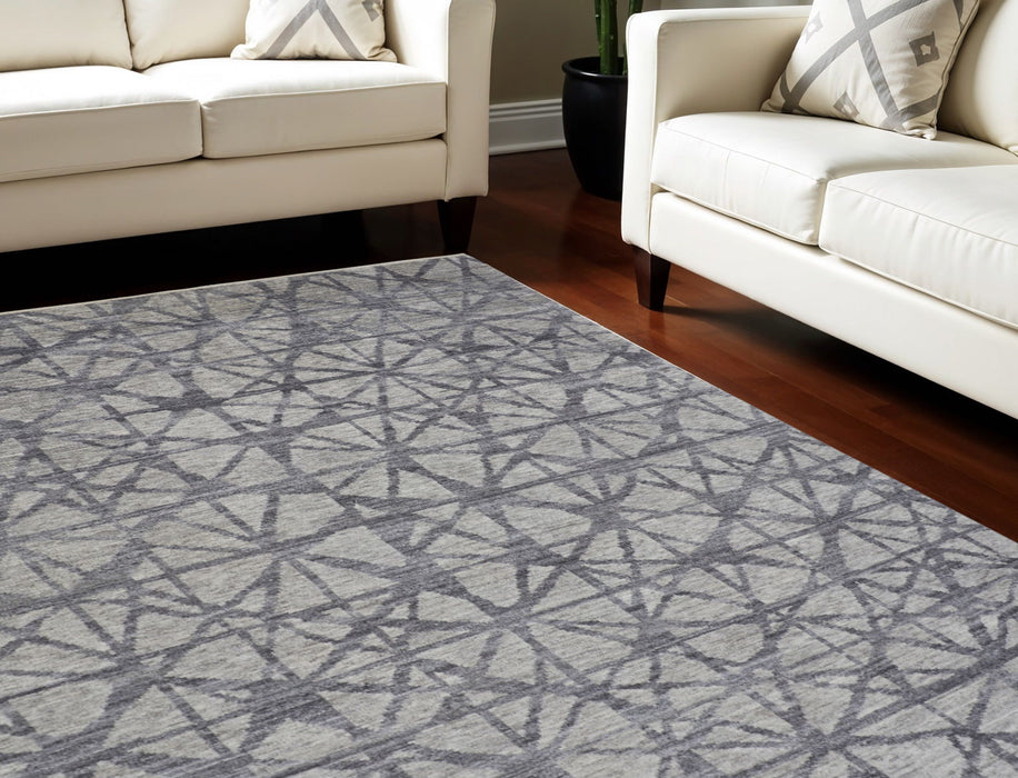 10' X 14' Wool Geometric Hand Knotted Area Rug - Gray