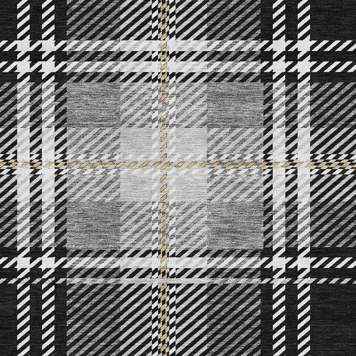 10' X 14' Plaid Washable Area Rug With UV Protection (674293) - Black / Ivory / Gold