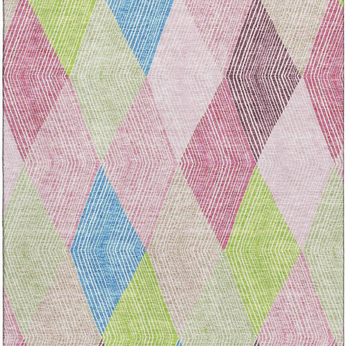 10' X 14' Geometric Washable Area Rug With UV Protection (676224) - Pink / Lime Green / Blue