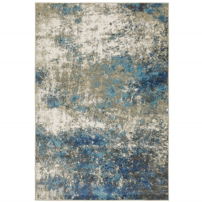 6' x 9' Abstract Power Loom Stain Resistant Area Rug - Blue Gray And Beige