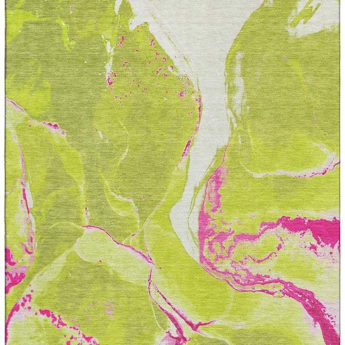 10' X 14' Abstract Washable Area Rug With UV Protection (678946) - Lime Green / Pink / Ivory