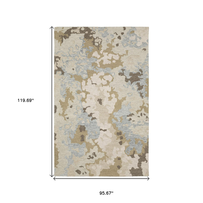 8' X 10' Wool Abstract Hand Tufted Area Rug - Beige And Blue