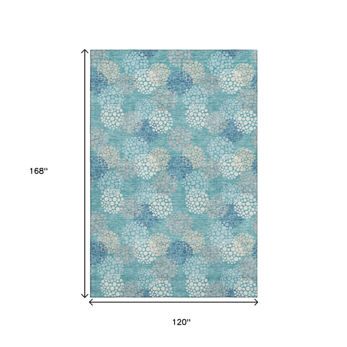 10' X 14' Polka Dot Washable Area Rug With UV Protection (672236) - Teal / Ivory / Beige