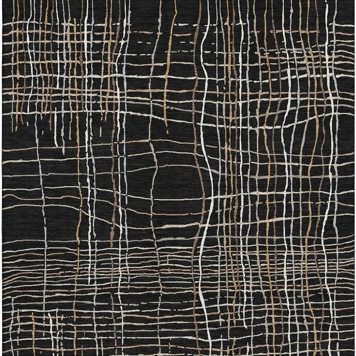 10' X 14' Striped Washable Area Rug With UV Protection (678538) - Black / Ivory / Beige