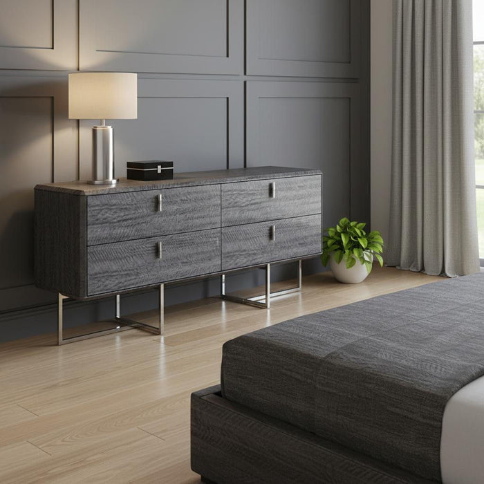 70" Wood Four Drawer Double Dresser - Gray