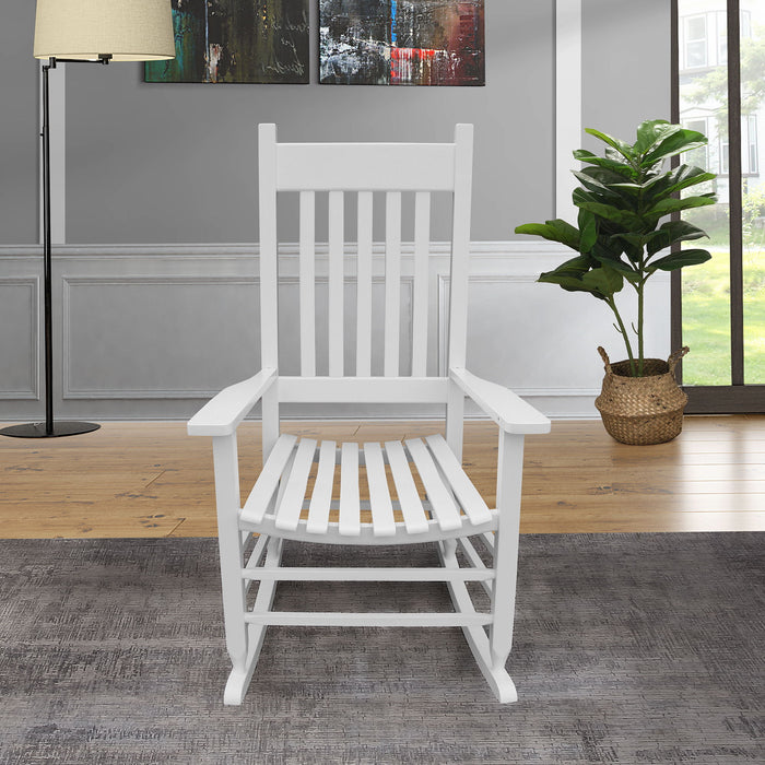 Giga Classic wooden porch rocker chair made of Populus wood with a comfortable, traditional design for outdoor relaxation.