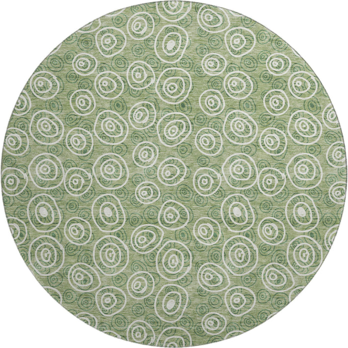 8' Polka Dot Washable Round Rug With UV Protection - Green And Ivory