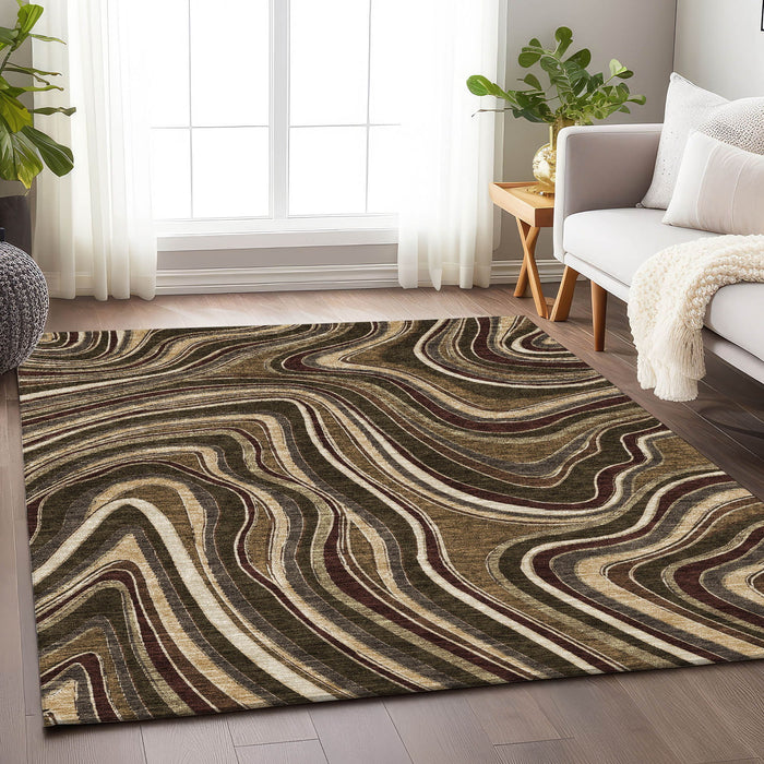 9' X 12' Marble Washable Area Rug With UV Protection - Brown