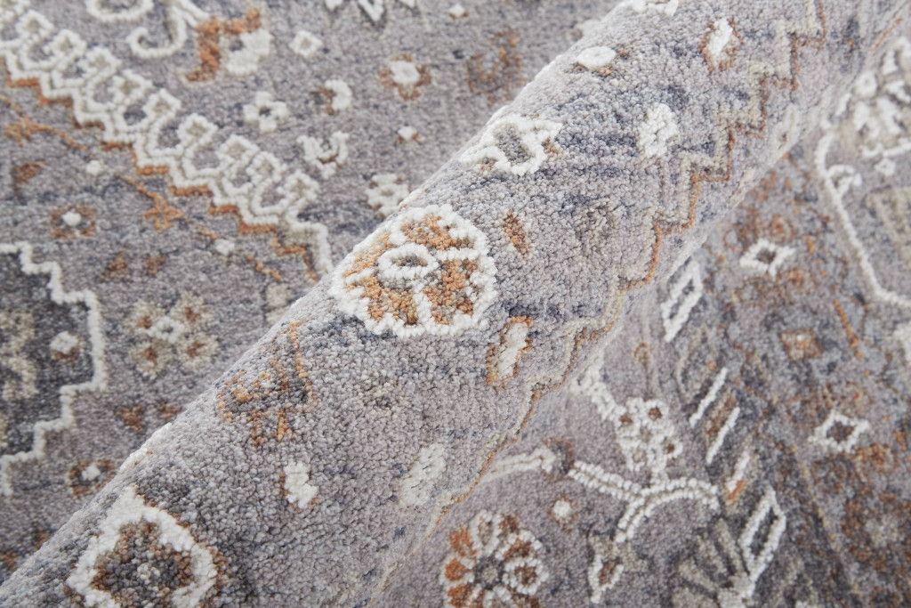 8' x 10' Floral Power Loom Stain Resistant Area Rug - Gray Orange And Ivory