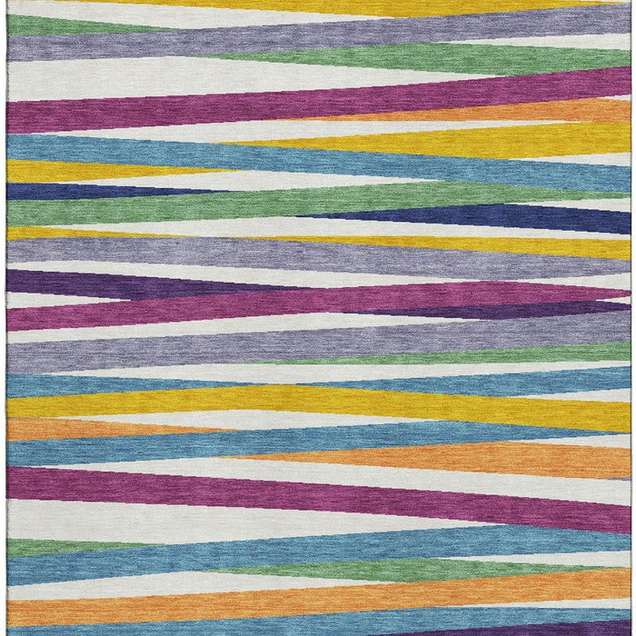 10' X 14' Striped Washable Area Rug With UV Protection (678532) - White / Purple / Yellow