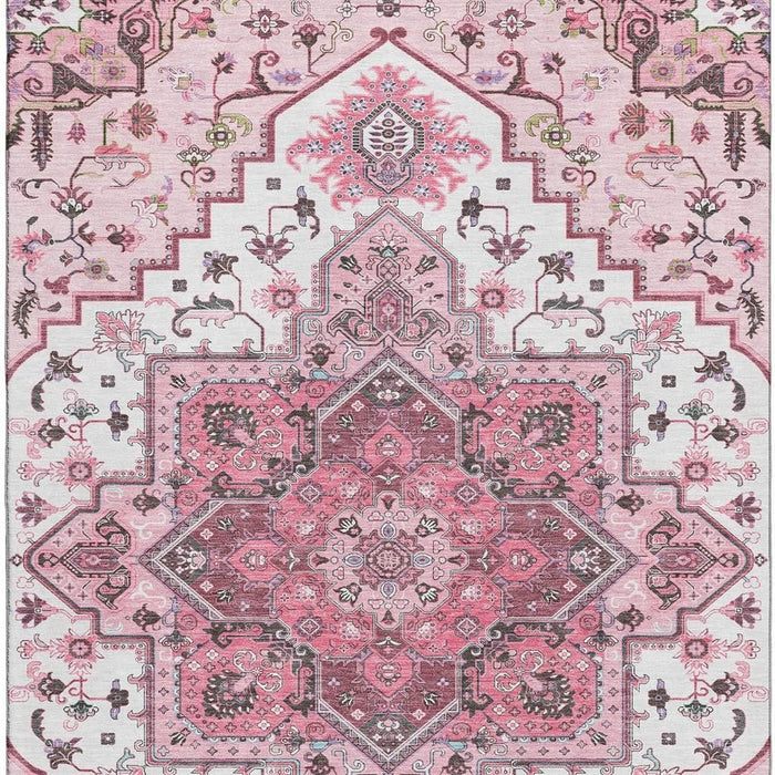 10' X 14' Oriental Washable Area Rug With UV Protection (681335) - Pink / Ivory / Gray