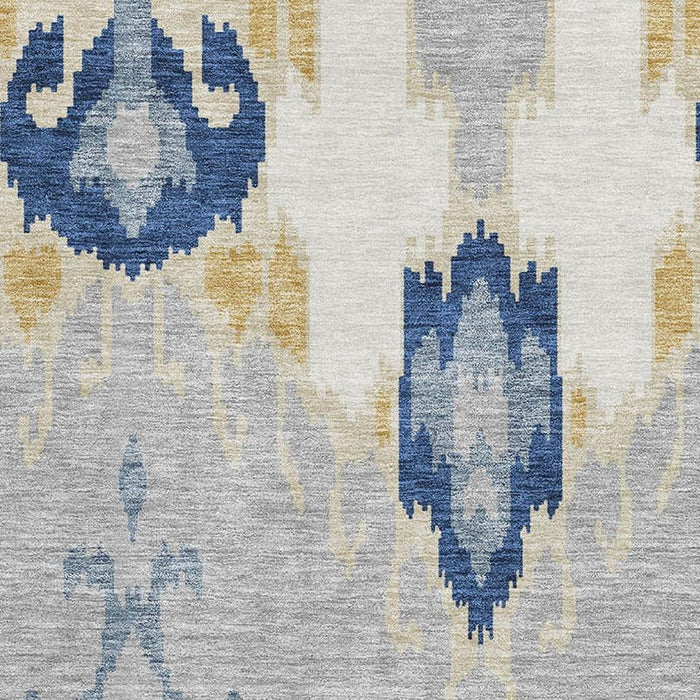 10' X 14' Ikat Washable Area Rug With UV Protection - Navy Blue