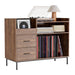 Giga eco-friendly vinyl record player stand with flip-top storage, dustproof drawers, dual outlets, and media console design.