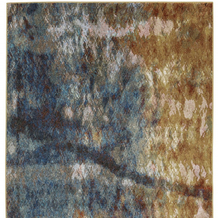 10' x 13' Abstract Power Loom Stain Resistant Area Rug - Blue Gold Teal Rust Gray And Beige