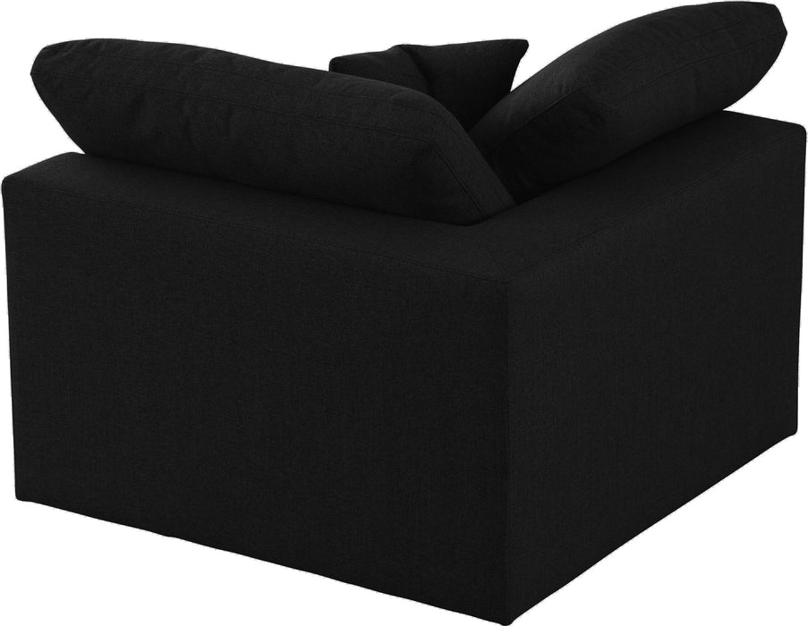 Meridian Furniture Serene Corner Chair showing plush fabric upholstery and modern corner design for cozy seating.