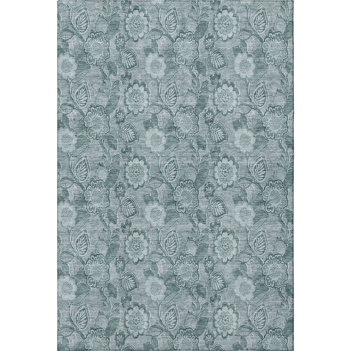 10' X 14' Floral Washable Area Rug With UV Protection (708814) - Teal / Aqua