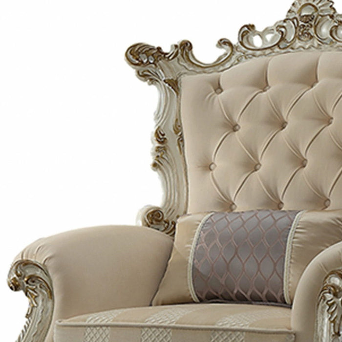 38" Fabric Striped Tufted Chesterfield Chair - Pearl