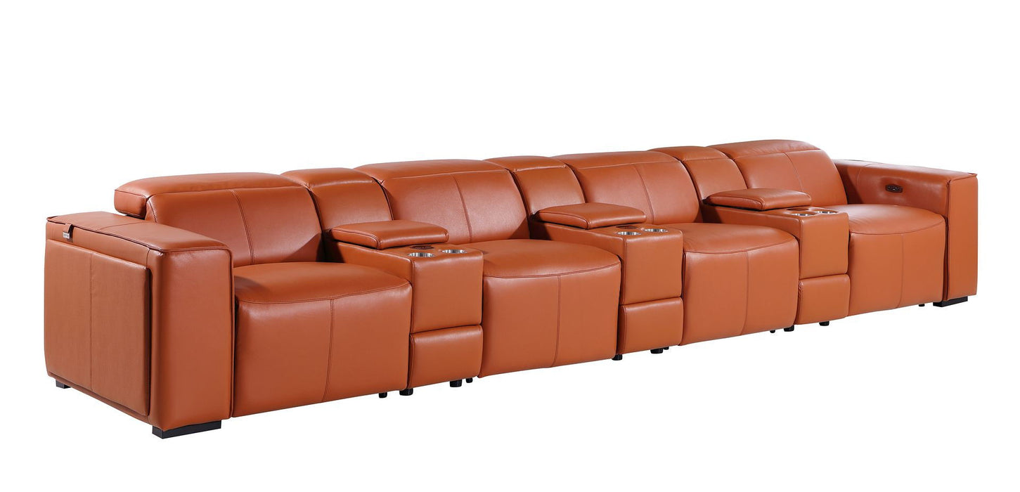Top Grain Leather Reclining Metal USB Sofa (720421) - Camel