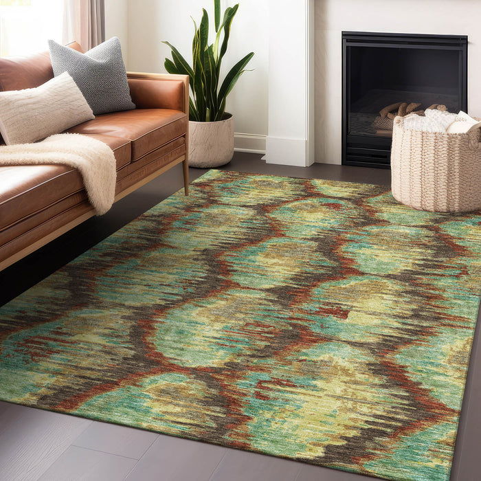 10' X 14' Diamond Washable Area Rug With UV Protection - Brown