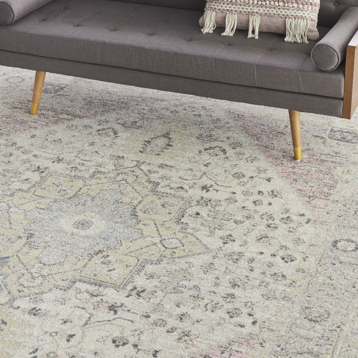 9' X 12' Floral Medallion Distressed Area Rug - Ivory