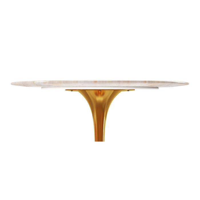 40" Rounded Stone And Metal Pedestal Base Dining Table - Gold