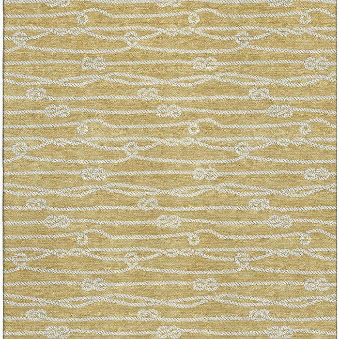 8' X 10' Nautical Washable Area Rug With UV Protection - Gold And Ivory