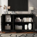 Giga modern TV stand for 65-inch TVs with two spacious storage compartments, solid wood legs, and sleek entertainment center design.